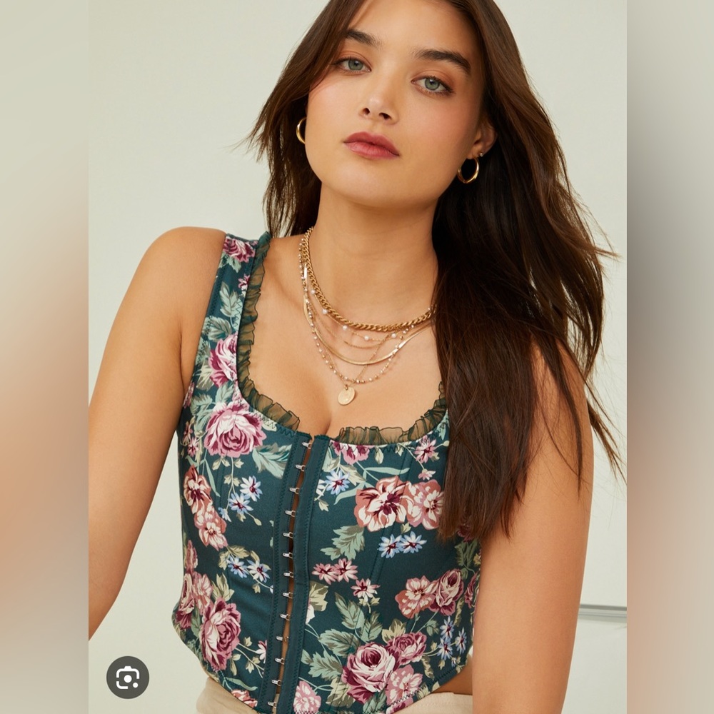Altar’d State Jacey Floral Corset Top Green Size Medium